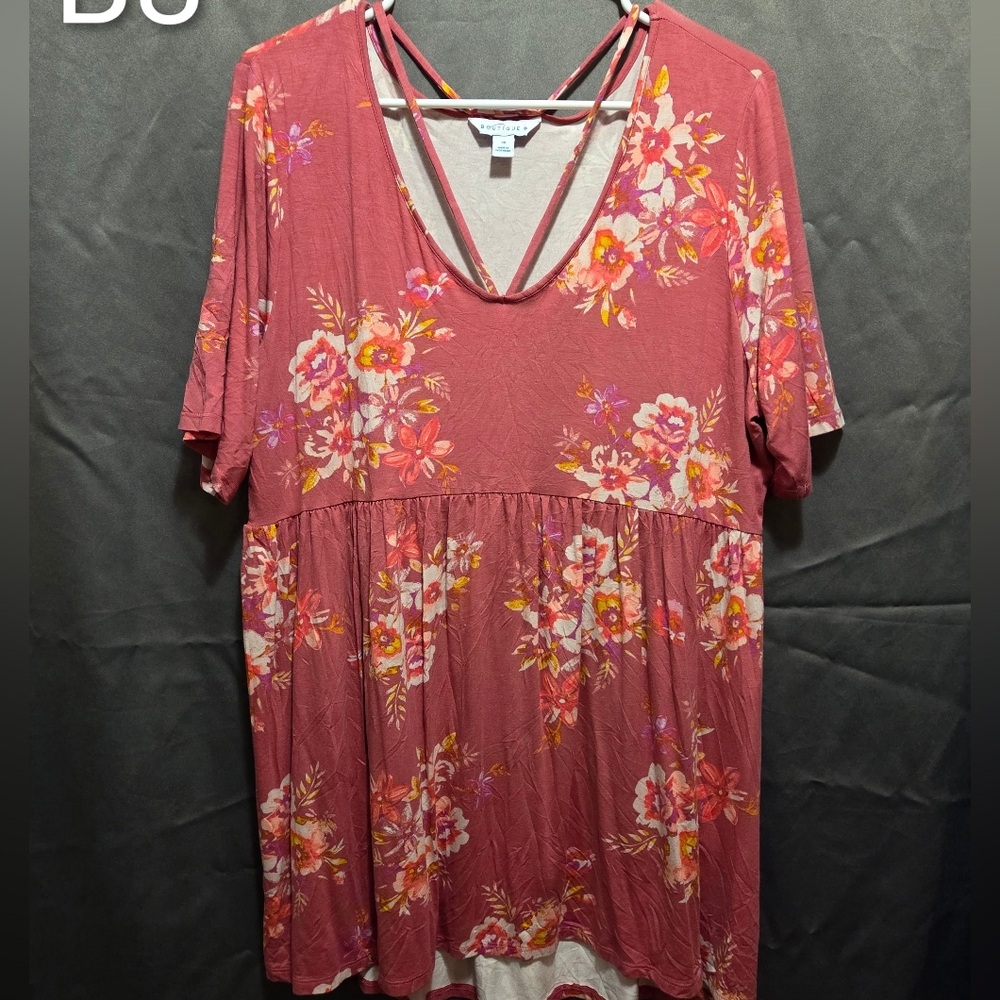 Trendy Boutique Floral Burgundy Tunic Top